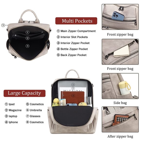 4893 Leather Backpack Purse Designer Shoulder Bag Fashion Faux Work Travel main image 5